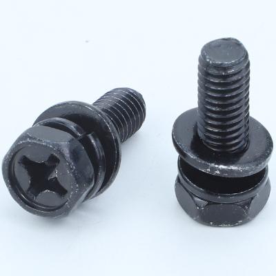 Carbon Steel Black Zinc Plated Hex Head Bolt with Indentation Cross Socket Spring Washer and Flat Washer Assemblies