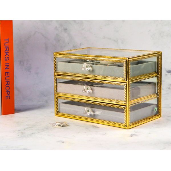 3-layer Drawer jewelry Box Earring ring Multifunctional gift ornaments display box Glass storage box Wholesale