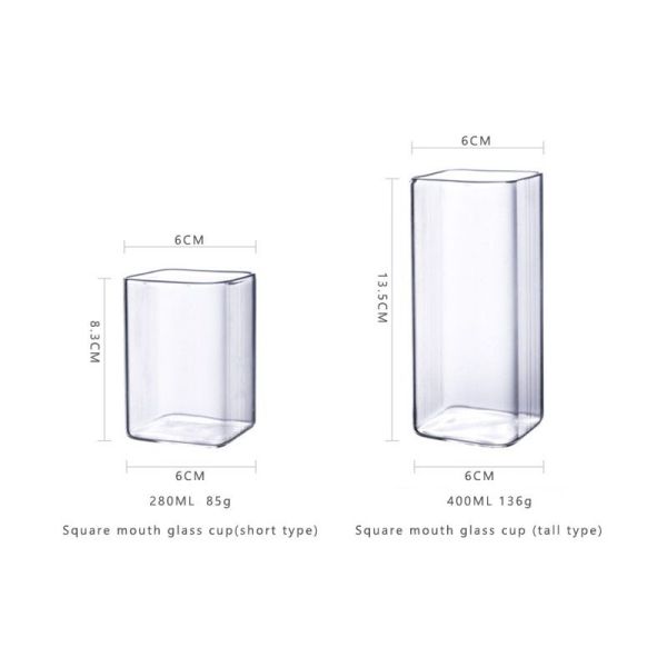 Square Straight High Borosilicate Glass Cup OEM Capacity Glass Coffee Cups