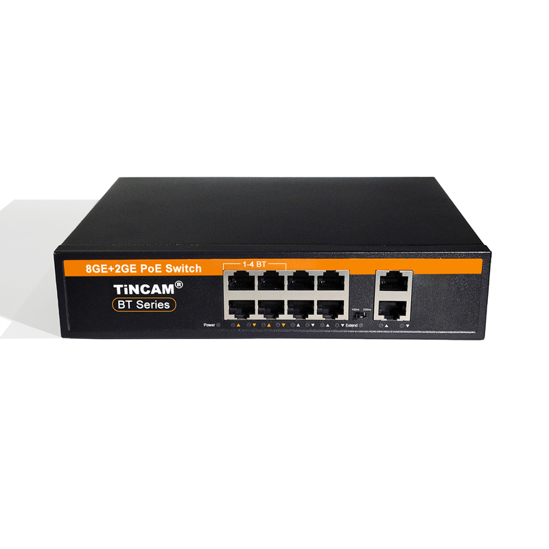 10 Port Gigabit PoE++ Switch 8 PoE Ports 2 Uplink RJ45 Ports IEEE 802.3af at bt 120W Desktop Metal Case TBC-PSD5110N