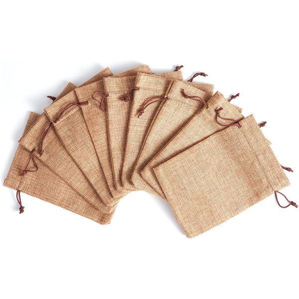 3x4 Inch Linen Burlap Bags with Drawstring Reusable Jewelry Pouches Craft Gift Bags for Christmas