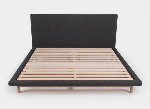 Fabric Upholstered Modern Frame Bed , Oak Wood Bedroom Use Double Size Bed