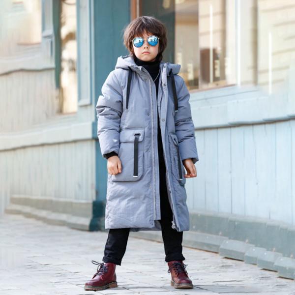 Bilemi Kids Korean Style Oversized Boy Gray Winter Coat Boys Down Jacket Kids Parka