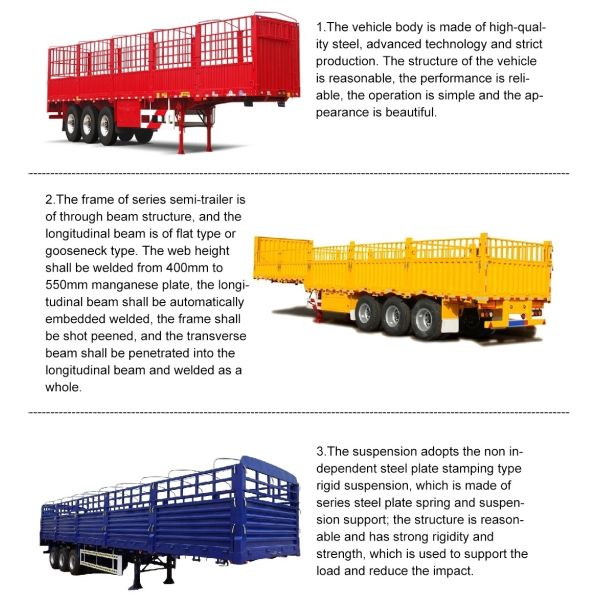 2 Axle Cattle / Horse Transportation Fence Cargo Truck Semi Trailer with Self-dumping