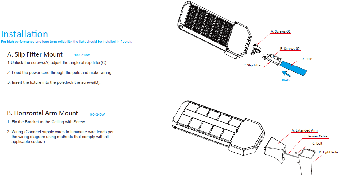 240W - 50W LED Parking Lot Lights / Area Pole fixture 140°F Led Shoebox Light