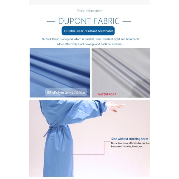 Medical Protection 60gsm Fluid Resistant SMS Non Woven Isolation Gown