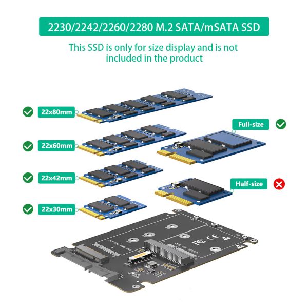 Full-size NGFF M.2 B Key/mSATA SSD to 2.5 SATA3 Адаптер 2 в 1 с пластиковым корпусом