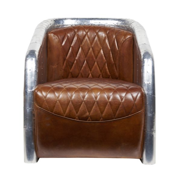 Strong Aviator Style Chair With Aluminium Back And Top Grain Ox Leather Cushion