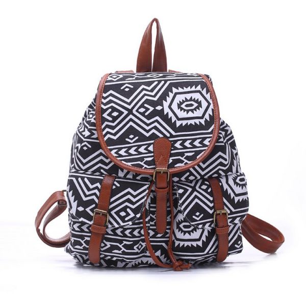 2016 Hot Ladies European and American printing canvas backpack straps pocket