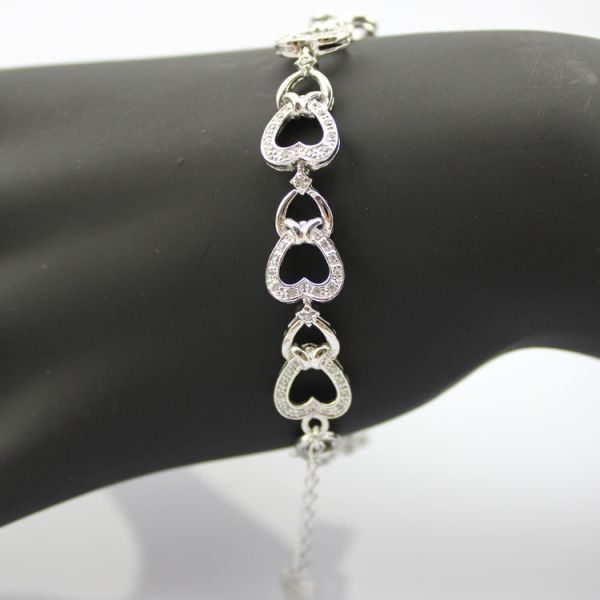 Sterling Silver Pave Clear CZ Diamonds Heart Tennis Bracelet (B03)