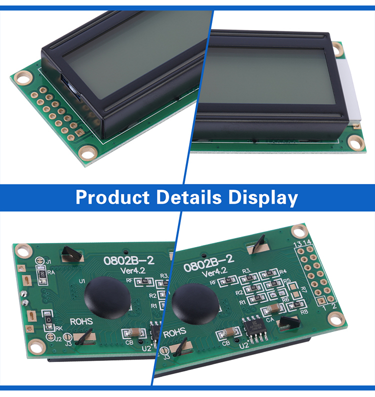 Gray Film 0802B-2 3.3V Character LCD Module 0208 LCD 14 PIN ST7066 8X2 LCD Portable Display Module