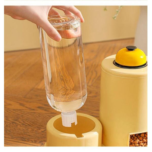 Automatic Cat Feeding Water Feeder Three-in-One Water Dispenser Ceramic Bowl for Cats and Dogs with Bell