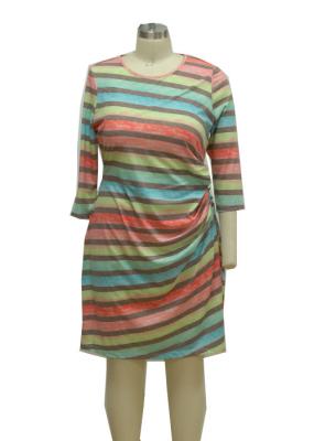 Colorful Printed 3 4 Sleeve Cocktail Dresses , Striped Casual Dress For 40 Year Old Woman