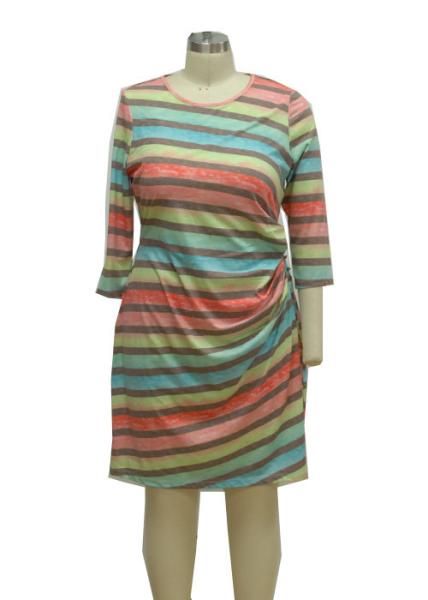 Colorful Printed 3 4 Sleeve Cocktail Dresses , Striped Casual Dress For 40 Year Old Woman