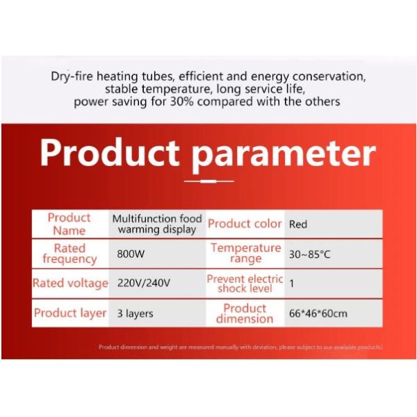 3 слоя Красная закуска для продовольствия Теплый витрина для коммерческого решения консервирования продуктов питания