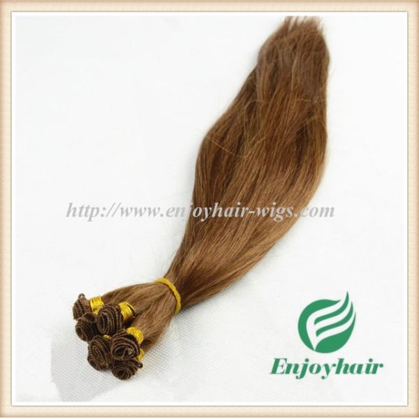 Hand tied weaviing Brazilian 5A virgin remy hair, 6#color straight hair extension weaves