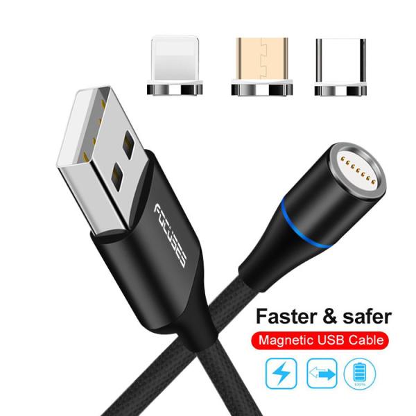 Nylon Braided 3 In 1 Magnetic USB Charging Cable 3.0 A Micro Type C Cable