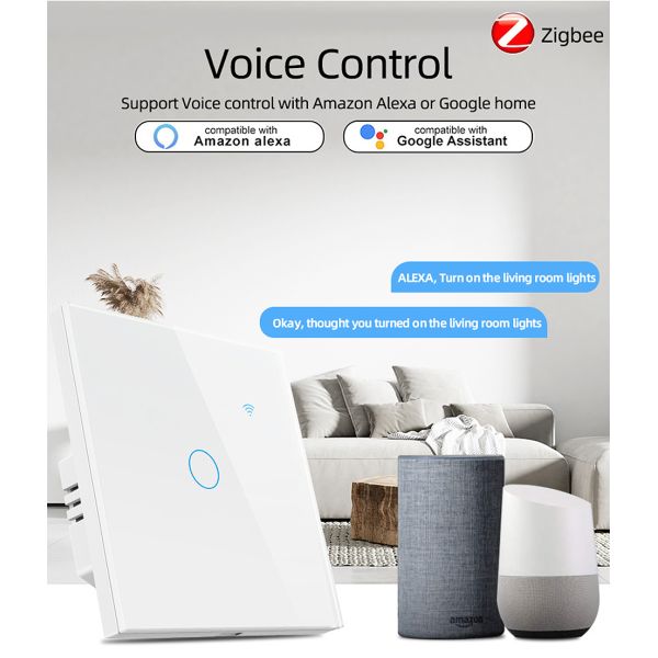 Умный переключатель Tuya Zigbee, тип 86 для стандартов ЕС/Великобритании, 4-панельная панель из закаленного стекла, работает с Google Assistant Amazon Alexa