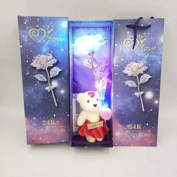Galaxy Rose 24k Galaxy Rose with LED Light Artificial Galaxy Rose Flower for Valentine's Day Gift