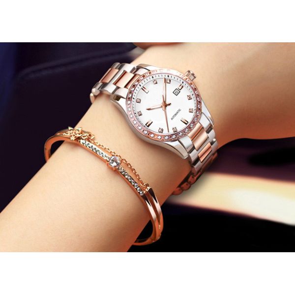 Female Stainless Steel Automatic Watch 5 ATM Water Resistant Super Luminous