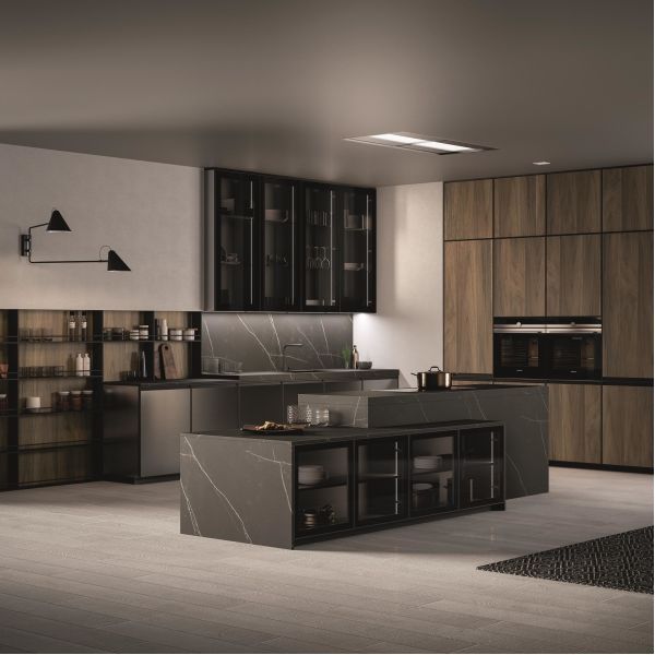 Muebles de cocina de madera maciza en el hogar incluye una encimera de superficie sólida para el salón