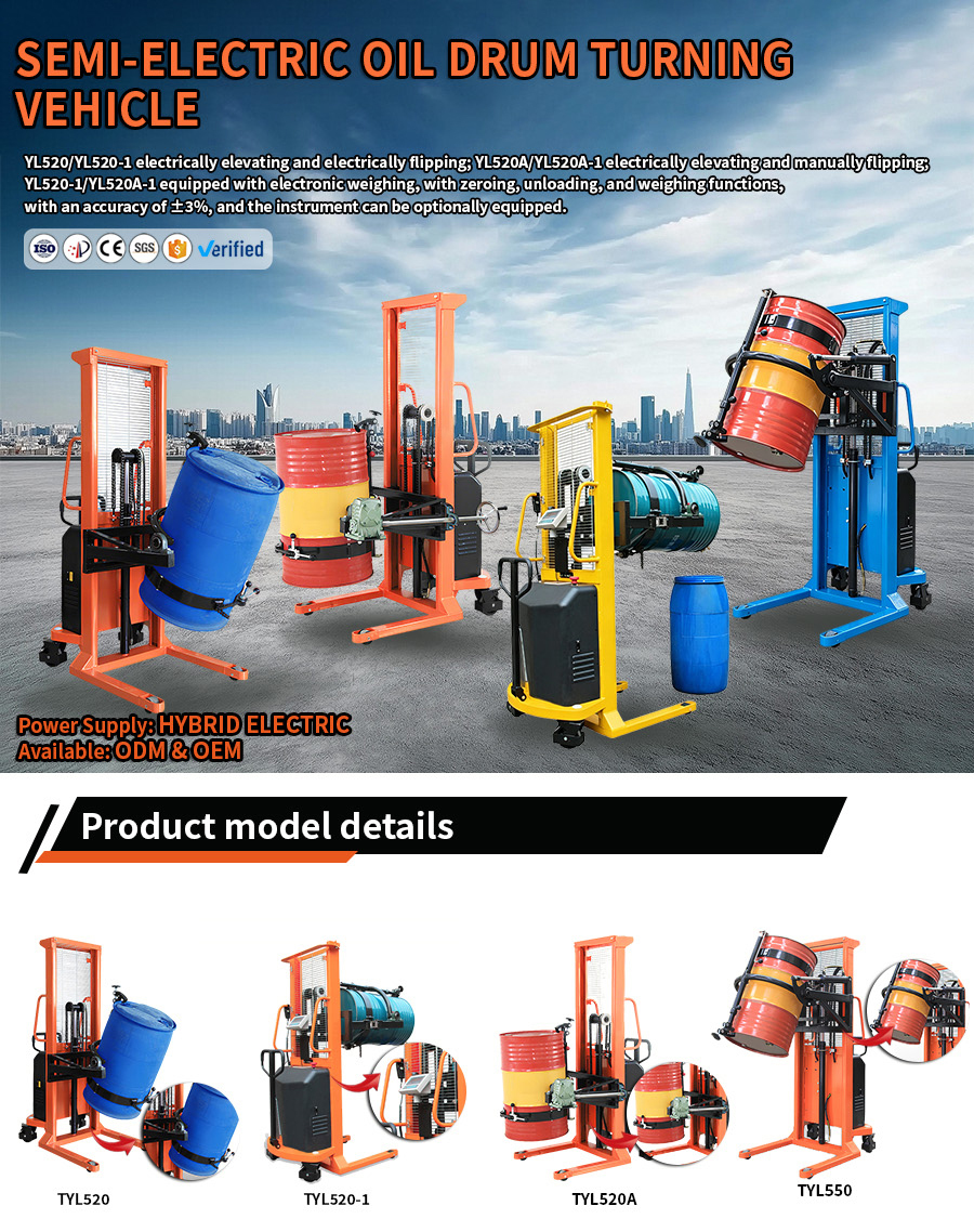 Mobile Semi Electric Hydraulic Drum Lifter Tipper 450kg Hand Crank Controlled