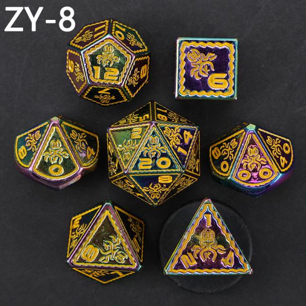 Electroplated Vintage Colored Octopus Metal Dnd Dice Set Dragon and Dragon Chessboard Game Dice
