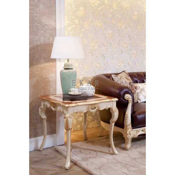 Wholesale High Gloss Finished Italian Classic Wooden Carving Tea Table