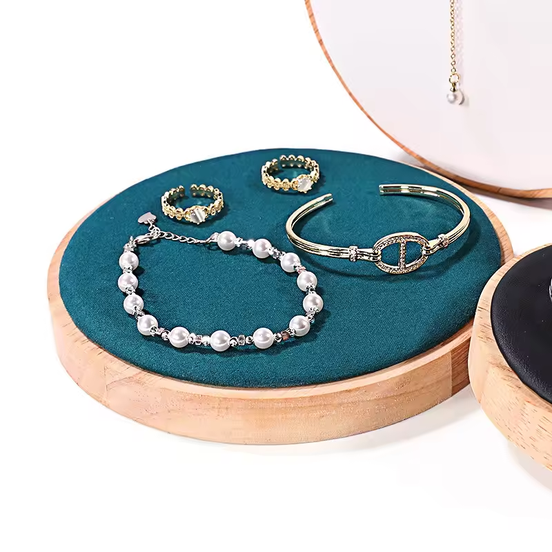 Brazaletes de joyería de madera plana redonda, revestido con microfibra