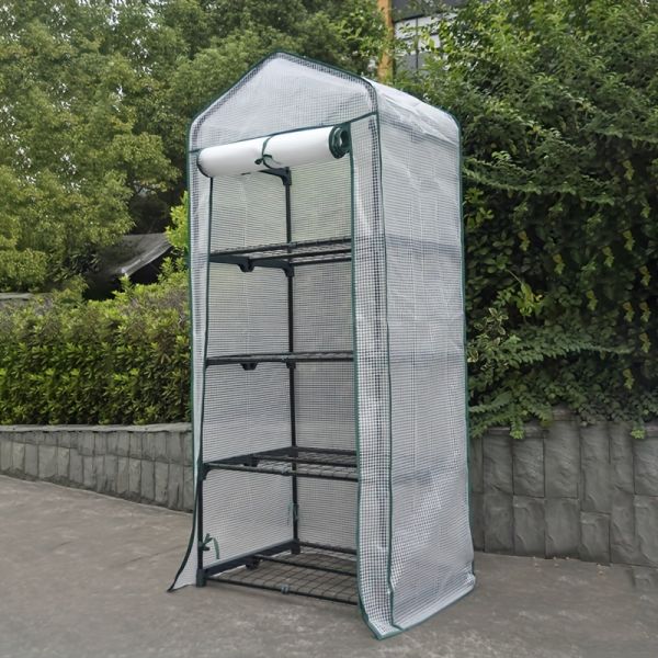 NATURE Pressure Treated Wood 4Tier Garden Greenhouse PE Cover Roll-Up Zipper Door Portable Waterproof Cloth Tent Grow Seeds