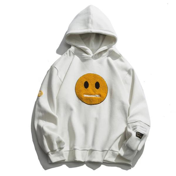 Patchwork Sports Team Hoodies Zipper Pocket Smile Face Fleece Pullover