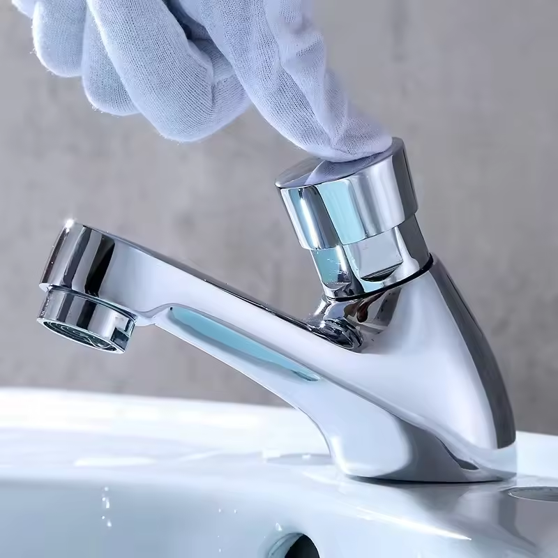 Public Washroom Water Saving Faucet Durable Brass Automatic Push Button Cold Faucet