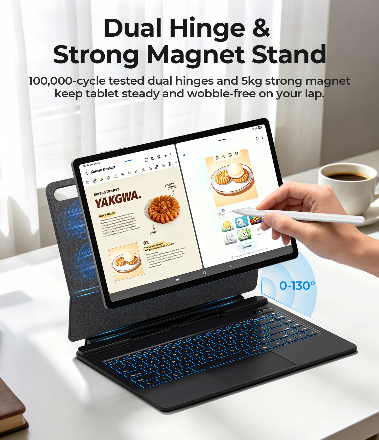 Lightweight Magnetic Keyboard Case for Galaxy Tab S10 Ultra, 0-130° Adjustable Stand, Multi-Gesture Trackpad With Pen Storage