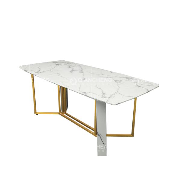 modern 56kg Luxury Marble Dining Table Rugged Stainless Steel Base Rectangle Shape