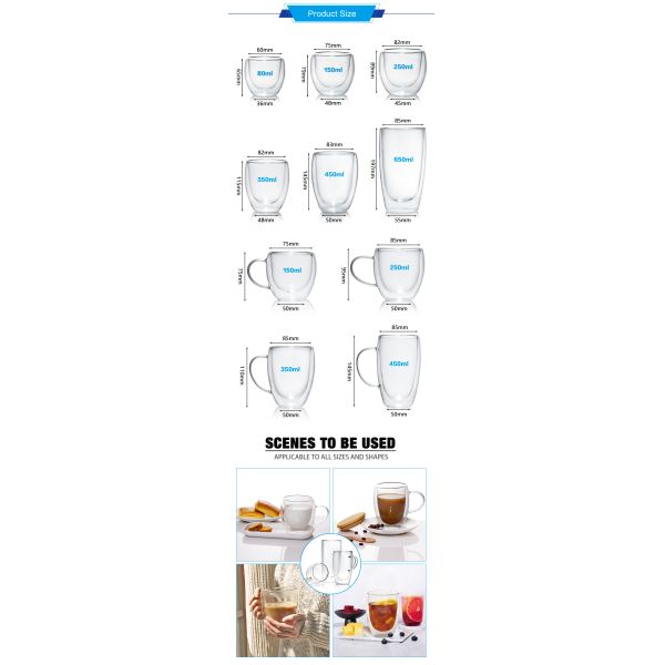 12 унций 16 унций двойные стеклянные чашки латте Боросиликат стеклянный чайный стакан для барбекю