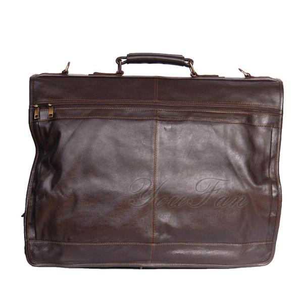 Vintage Leather Travel Garment Bag With Two Front Zipper Pockets