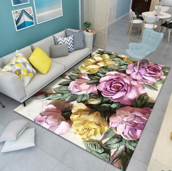 Beautiful Flowers Lotus Chrysanthemum Living Room Floor Carpet With Special Style