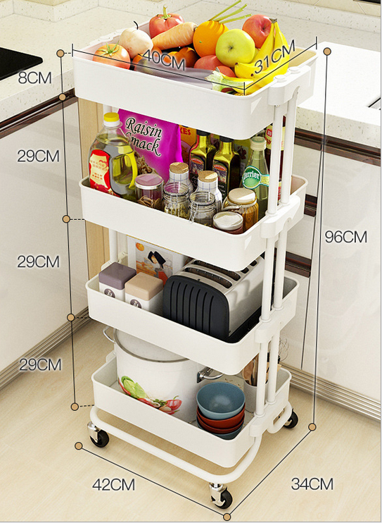 Wear Resistant Kitchen 45KG Bearing ABS 3 Shelf Trolley