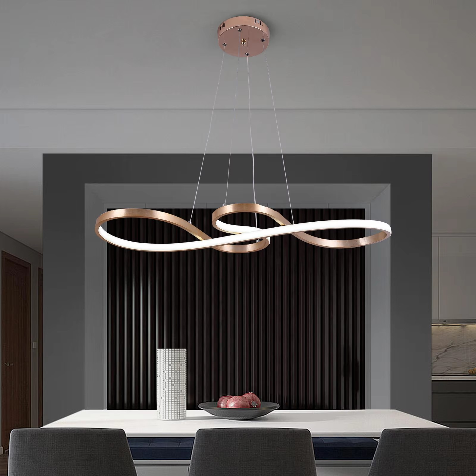 Apartment Kitchen Island Mininalist 50W Twist Pendant Light Chandelier Black Luminaire Lustr Torsion Pendant Light