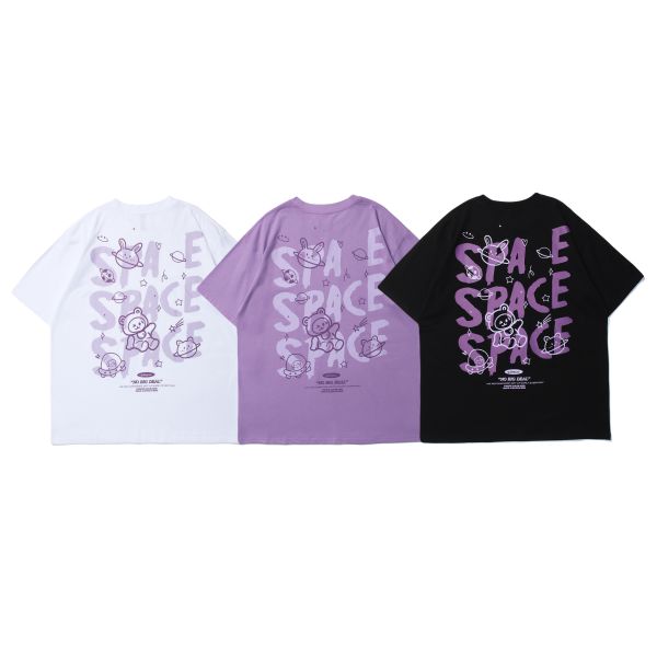 Short Sleeve Unisex Men's T-Shirt Cotton Cartoon Letter Print with Breathable Fabric