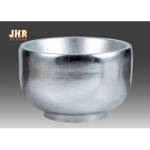 Cup Shape Silver Leafed Fiberglass Flower Pots , Fiberglass Flower Bowls