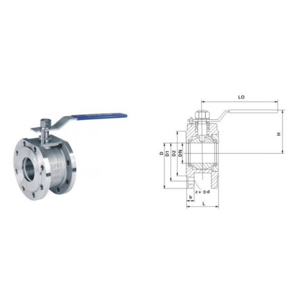 Wafer Type 1 Piece Industrial Ball Valve , WCB DN15 - DN150 Full Port Ball Valve