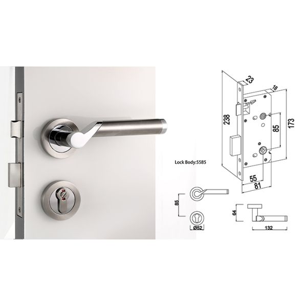 Розовый мортиз дверной замок сатин никель / хром рычаг ручка