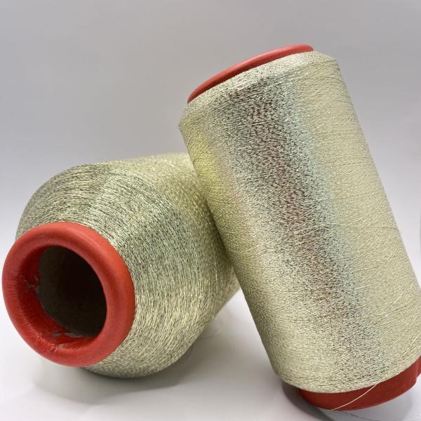 100% Polyester Light Soft Bright Gold Silk Yarn Knitted Fabric Sweater Trimmed With Lace