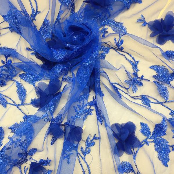 Colorful  Polyester 3D flower embroidered Lace fabric   for women garments