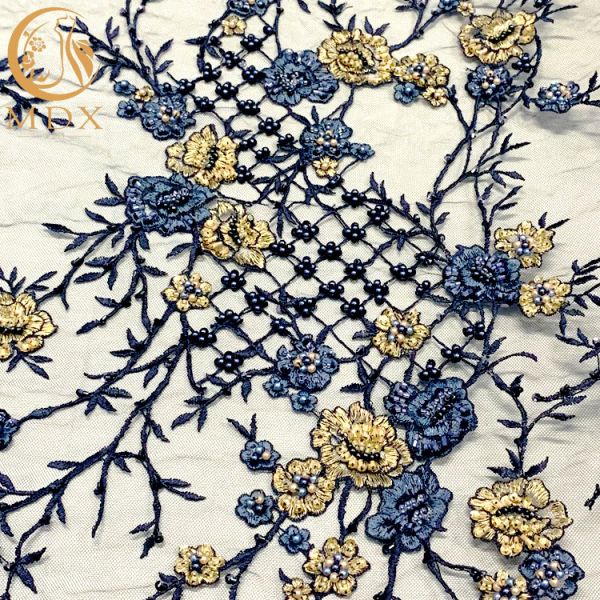 Sequin Handmade 3D Embroidery Lace Fabric For Wedding Dress