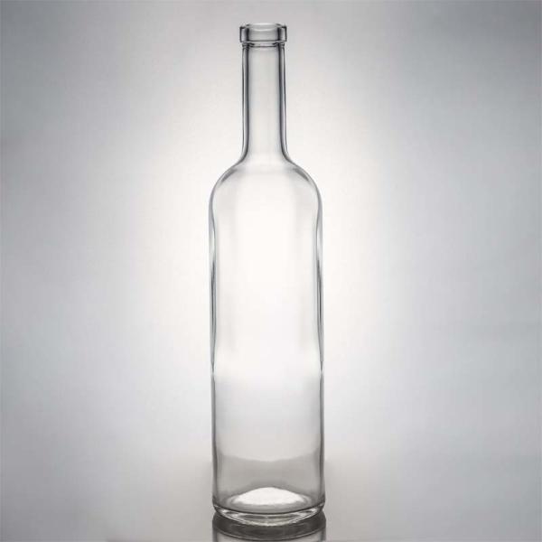 750ml Round Glass Liquor Bottle for Whisky Rum Gin with Cork Stopper and Glass Collar
