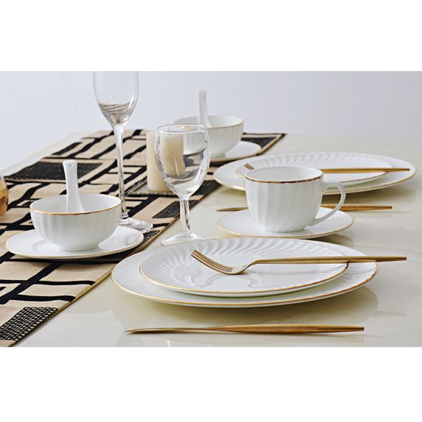 Gold line White Bone china embossed tableware Wedding Ceramic charger plate Dinner plate dish bowl mug coffee cup freely