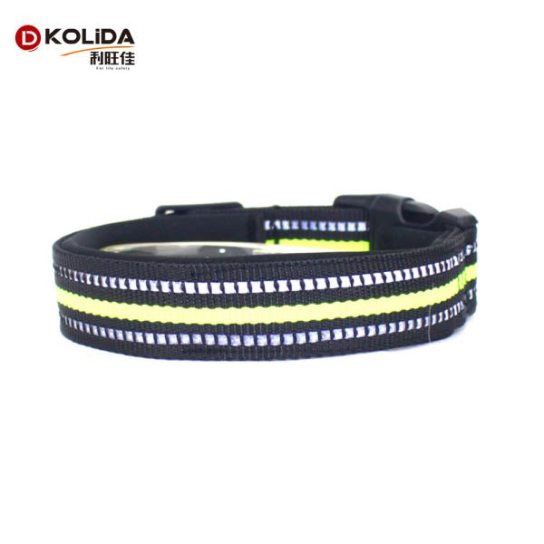 Adjustable Reflective Plain Nylon Webbing Neoprene Dog Collars For Safety
