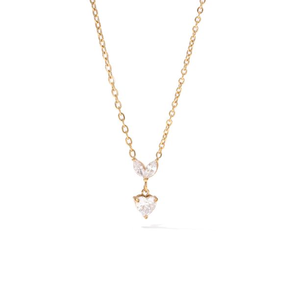 Elegante collar de acero inoxidable con colgante de corazón y circonita marquesa. Venta al por menor para MOQ 2 piezas